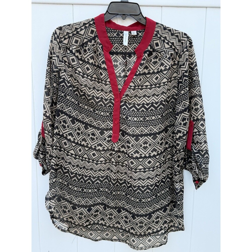 Tacera Blouse Women's 2X 3/4 Sleeve V-Neck Lightweight Sheer Top